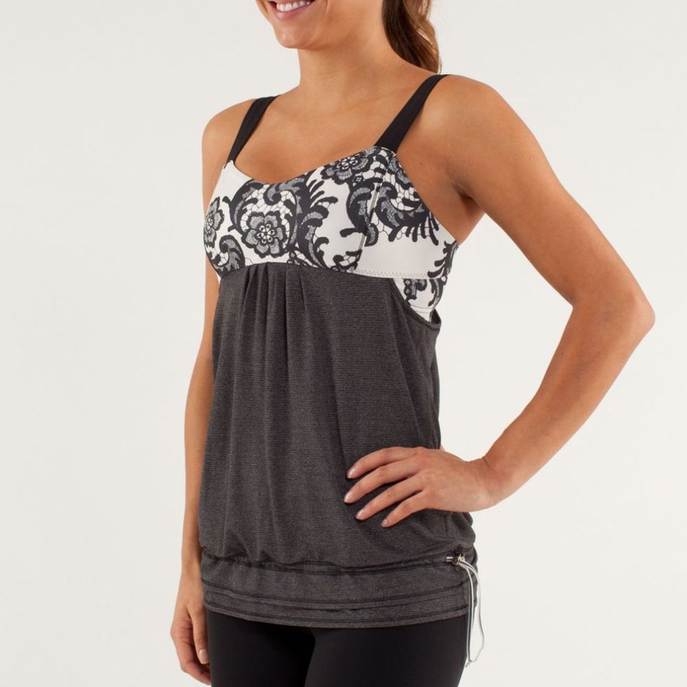Lululemon Run Back On Track Tank Top Black Laceoflage Polar Cream